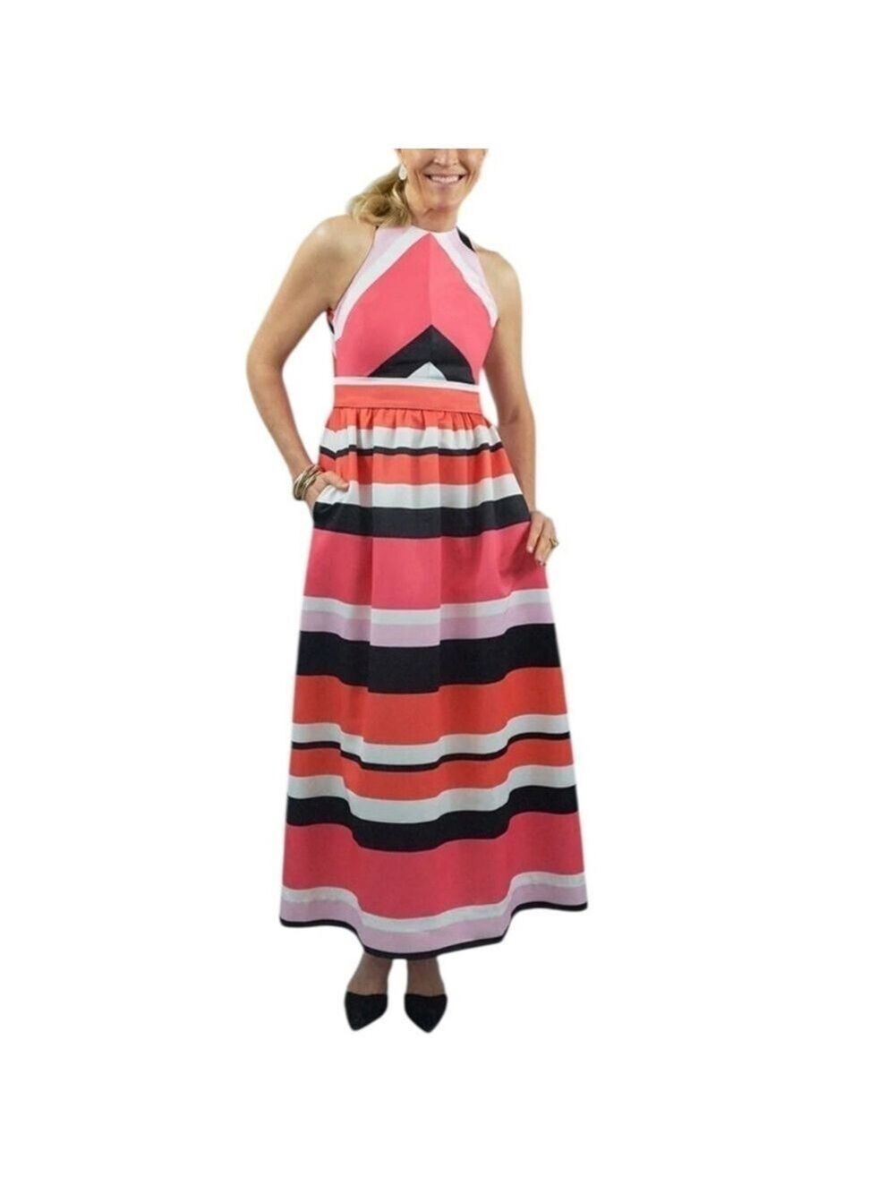 C. K. BRADLEY Diddle Dress Sleeveless Salmon Pink Black White Stripes NWT Size S